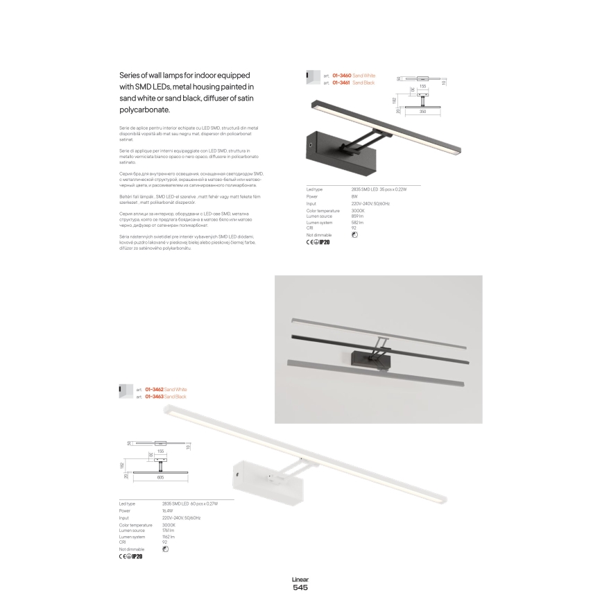 Redo 01-3463 - LED Pildivalgusti LINEAR LED/8W/230V 60,5 cm CRI 92 must