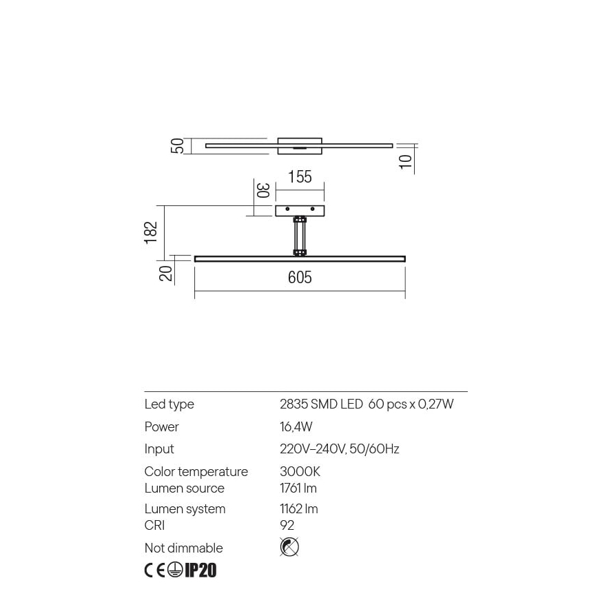 Redo 01-3463 - LED Pildivalgusti LINEAR LED/8W/230V 60,5 cm CRI 92 must