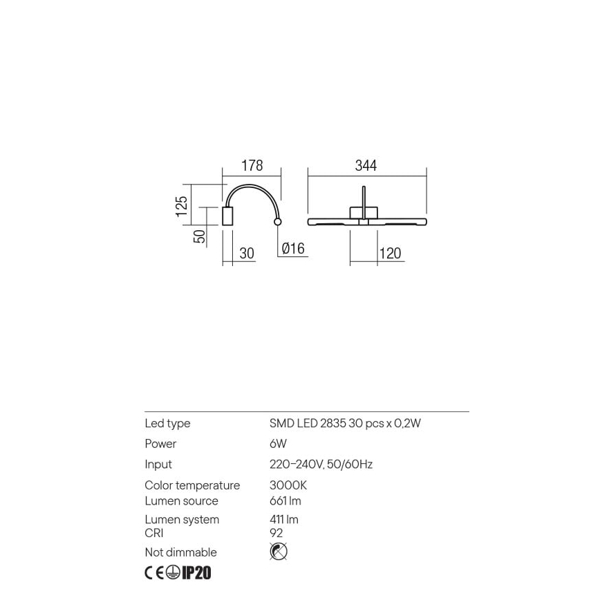 Redo 01-3464 - LED Pildivalgusti KENDO LED/6W/230V 34,4 cm CRI 92 valge