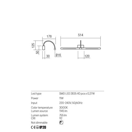 Redo 01-3466 - LED Pildivalgusti KENDO LED/11W/230V 51,4 cm CRI 92 valge