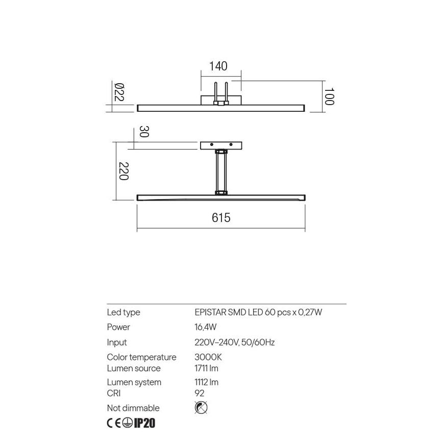 Redo 01-3473 - LED Pildivalgusti IKON LED/16,4W/230V 61,5 cm CRI 92 messing