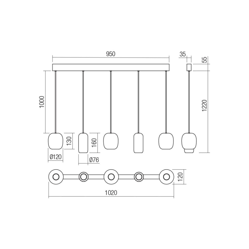 Redo 01-3481 - Lühter BOOM 5xGU10/10W/230V must/roheline/pruun