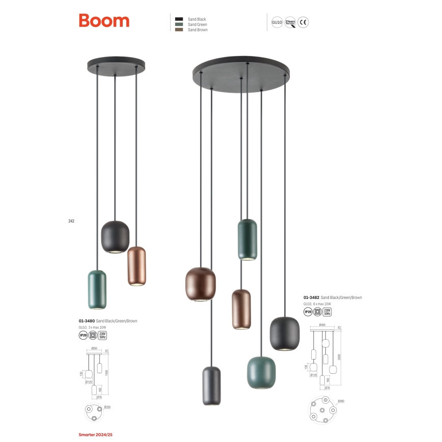 Redo 01-3482 - Lühter BOOM 6xGU10/10W/230V d. 48 cm must/roheline/pruun