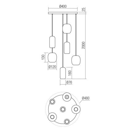 Redo 01-3482 - Lühter BOOM 6xGU10/10W/230V d. 48 cm must/roheline/pruun