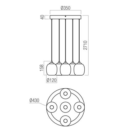 Redo 01-3488 - LED hämardatav lühter kaablil KHADI 5xLED/5,2W/230V CRI 90 läbimõõt 43 cm must/suitsune