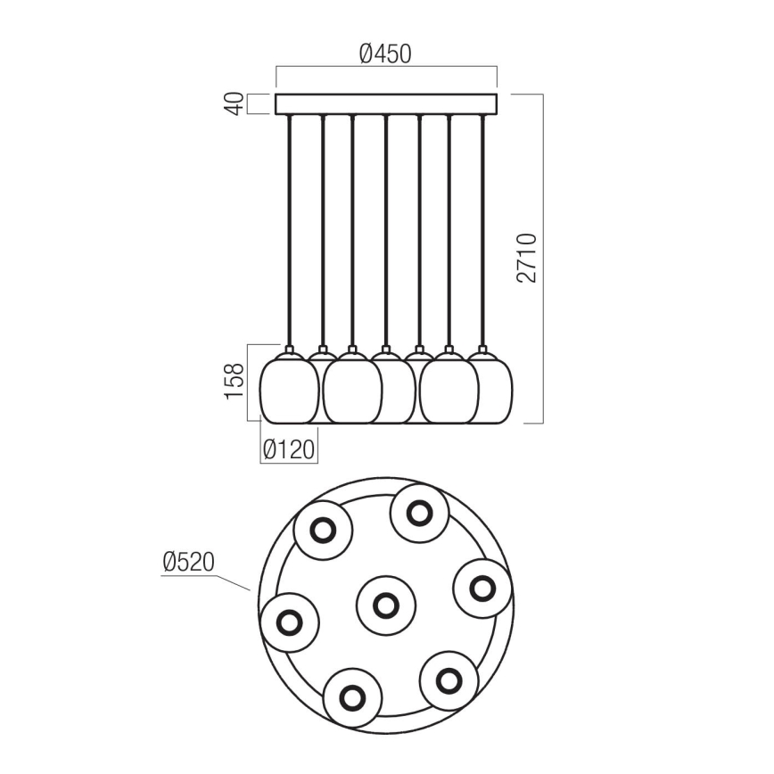 Redo 01-3489 - LED-hämardatav riputuslühter kaablil KHADI 7xLED/5W/230V CRI 90, läbimõõt 52 cm, must/suitsune