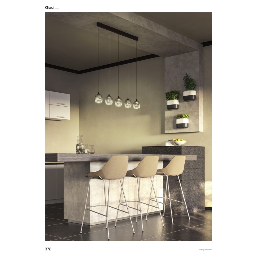 Redo 01-3490 - LED-hämardatav ripats kaablil KHADI 5xLED/5,2W/230V CRI 90 must/suitsune