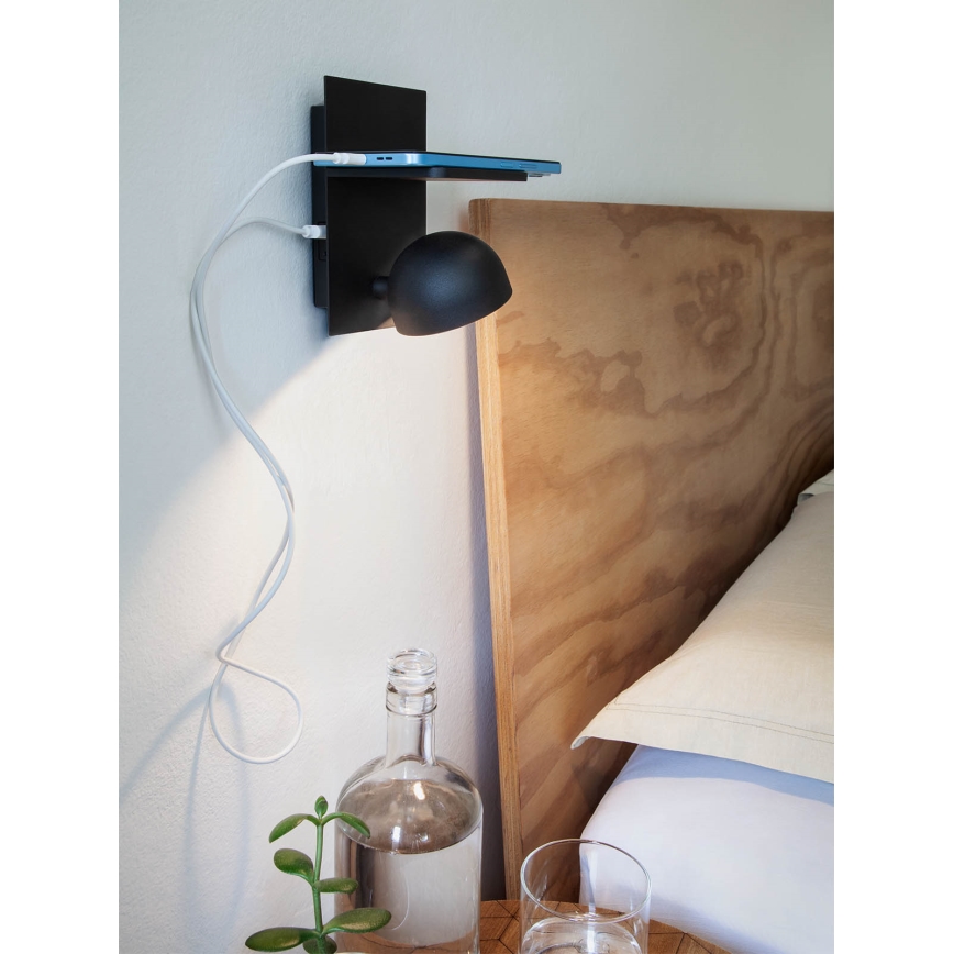 Redo 01-3491 - LED Kohtvalgusti seinale SEIBI LED/7W/230V USB CRI 90 must