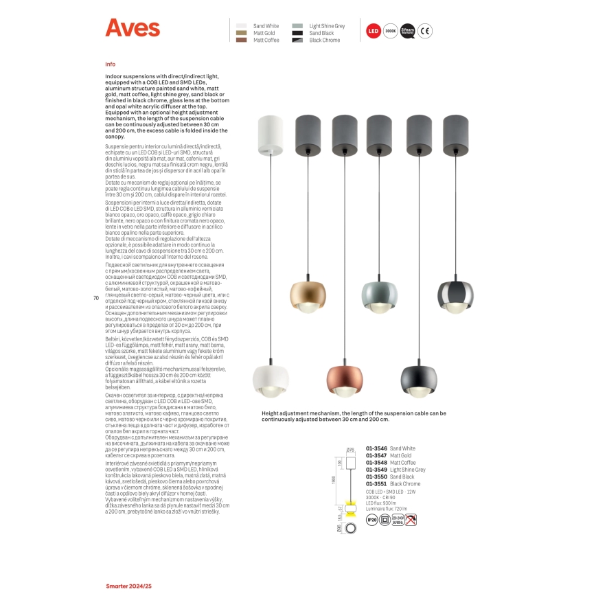 Redo 01-3547 - LED Lühter AVES LED/12W/230V d. 9,6 cm CRI 90 kuldne