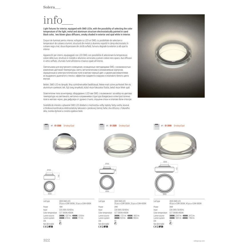 Redo 01-3588 - LED Laevalgusti SOLERA LED/18W/230V d. 25 cm CRI 93 3000/4000K hall
