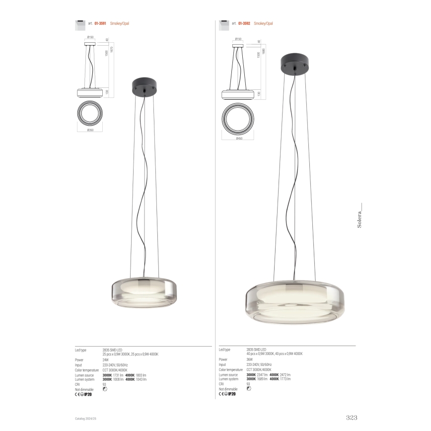 Redo 01-3591 - LED Lühter SOLERA LED/24W/230V d. 35 cm CRI 93 3000/4000K hall
