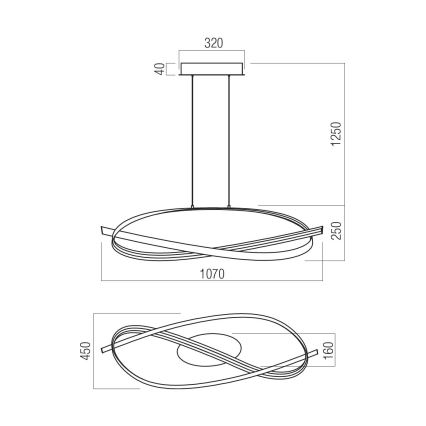 Redo 01-3616 - LED-hämardatav rippvalgusti kaablil IMPULS LED/38W/230V kuldne