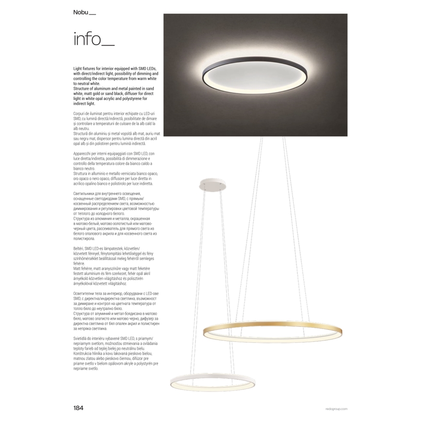 Redo 01-3806 - LED hämardatav laevalgusti NOBU LED/60W/230V 3000/4000K CRI 90 valge