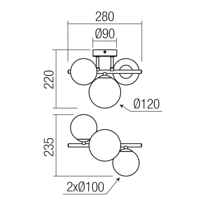 Redo 01-3988 - Pinnale kinnitatav lühter ASTRA 3xG9/8W/230V must