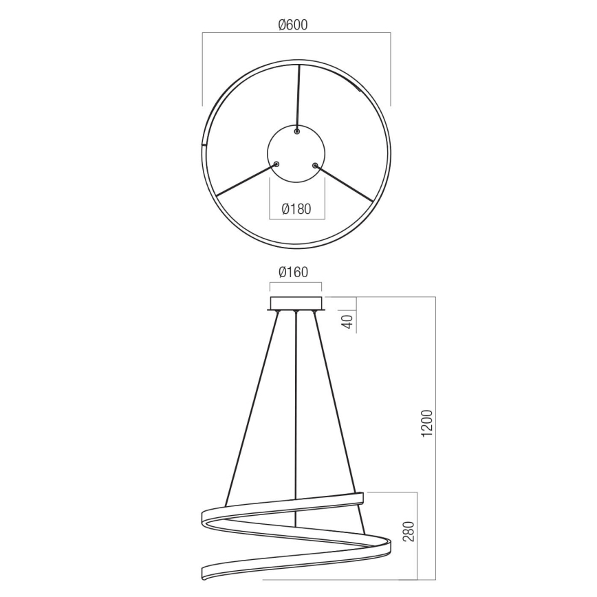 Redo 01-4013 - LED hämardatav ripatslühter kaabliga SCROLL LED/38W/230V 3000K/4000K/6000K CRI 90 läbimõõt 60 cm valge