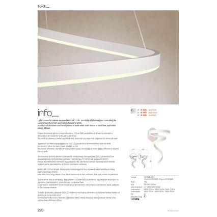 Redo 01-4014 - LED-hämardatav kaabliga ripplamp SCROLL LED/38W/230V 3000K/4000K/6000K CRI 90 läbimõõt 60 cm kuldne