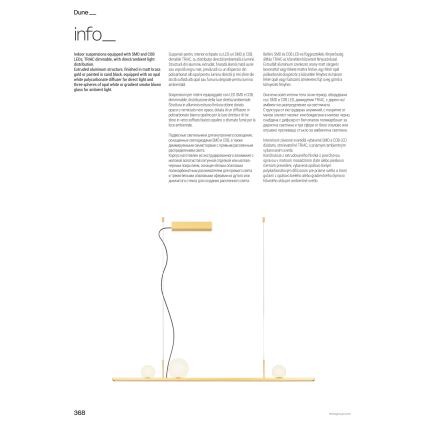 Redo 01-4301 - LED hämardatav rippvalgusti kaabliga DUNE LED/48W/230V 3000K CRI 90 valge/kuldne