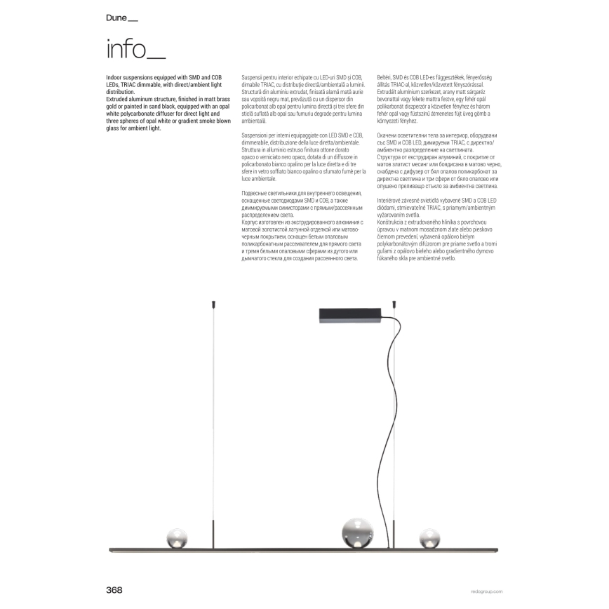 Redo 01-4302 - hämardatav LED-rippvalgusti kaabliga DUNE LED/48W/230V 3000K CRI 90 must/suitsune