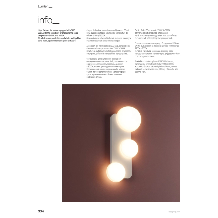 Redo 01-4330 - LED seinavalgusti LUMIEN 3xLED/18W/230V 2700/3000K CRI 90 valge/must