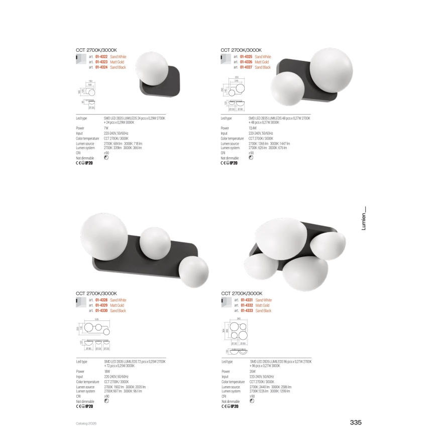 Redo 01-4332 - LED laevalgusti LUMIEN 4xLED/26W/230V 2700/3000K CRI 90 valge/kuldne