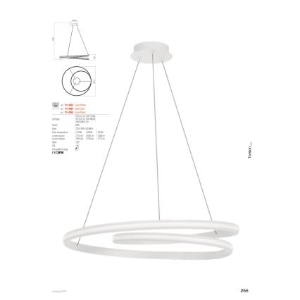 Redo 01-4363 - LED hämardatav rippvalgusti kaablil TORSION LED/60W/230V 2700/3000/4000K CRI 90 läbimõõt 75,2 cm valge