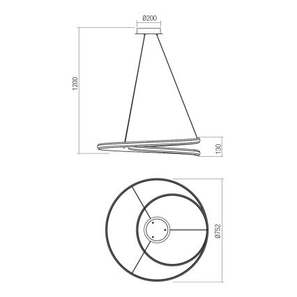 Redo 01-4363 - LED hämardatav rippvalgusti kaablil TORSION LED/60W/230V 2700/3000/4000K CRI 90 läbimõõt 75,2 cm valge
