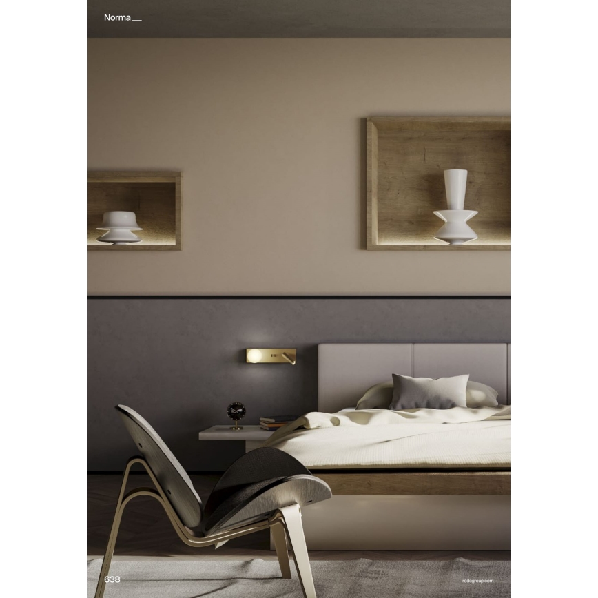 Redo 01-4661 - LED-seinavalgusti NORMA LED/5W/230V + LED/3W CRI 90 USB valge/kuldne