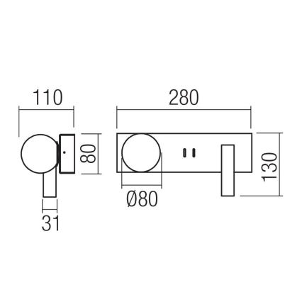 Redo 01-4661 - LED-seinavalgusti NORMA LED/5W/230V + LED/3W CRI 90 USB valge/kuldne