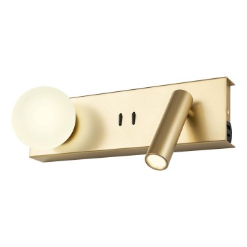 Redo 01-4661 - LED-seinavalgusti NORMA LED/5W/230V + LED/3W CRI 90 USB valge/kuldne