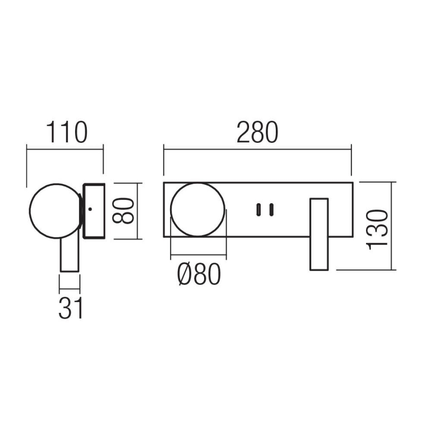 Redo 01-4663 - NORMA LED-seinavalgusti LED/5W/230V + LED/3W CRI 90 USB valge/must