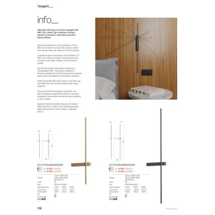 Redo 01-4672 - LED seinavalgusti TANGENT LED/6W/230V 2700/2850/3000K CRI 90 kuldne