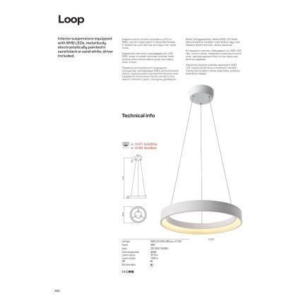 Redo 01-672 - LED Lühter LOOP LED/48W/230V d. 60 cm valge