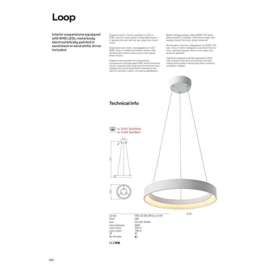 Redo 01-672 - LED Lühter LOOP LED/48W/230V d. 60 cm valge