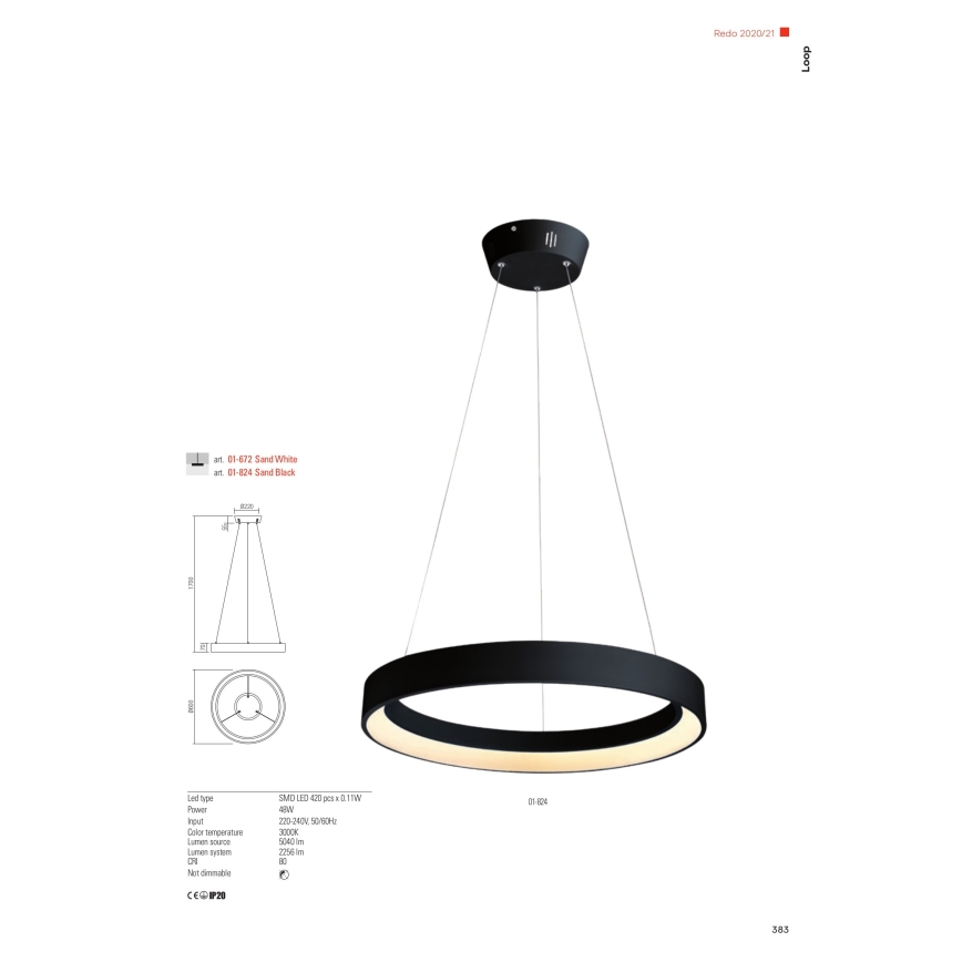 Redo 01-672 - LED Lühter LOOP LED/48W/230V d. 60 cm valge