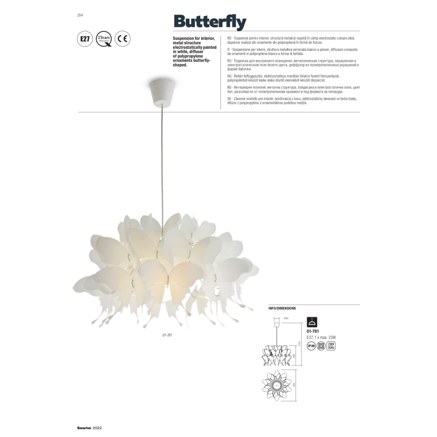 Redo 01-781 - Lühter BUTTERFLY 1xE27/42W/230V