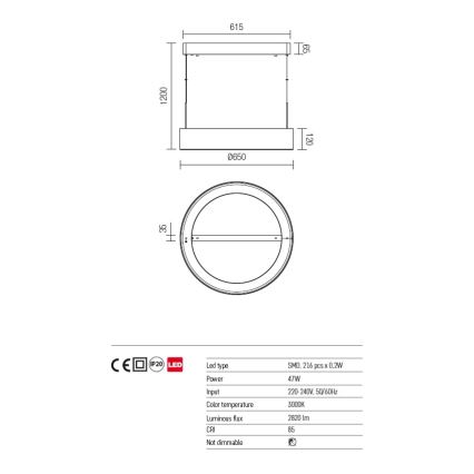 Redo 01-924 - LED Lühter BOND LED/47W/230V 3000K hall