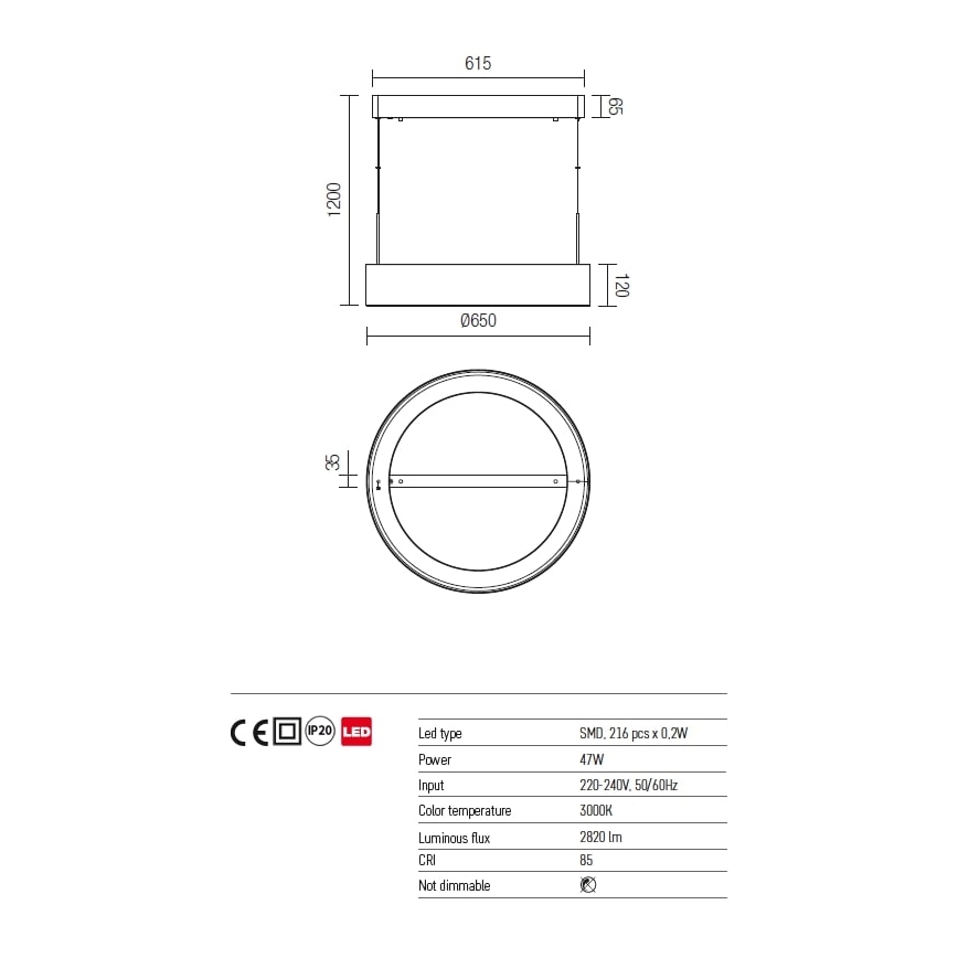Redo 01-924 - LED Lühter BOND LED/47W/230V 3000K hall