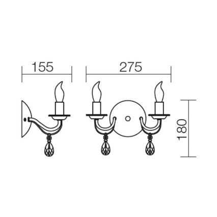 Redo 02-710 - Seinavalgusti FABIOLA 2xE14/28W/230V