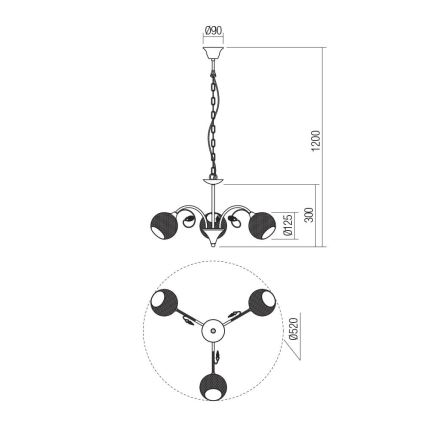 Redo 02-972 - Kettaga kroonlühter ASPERA 3xE14/28W/230V Ø 52 cm must
