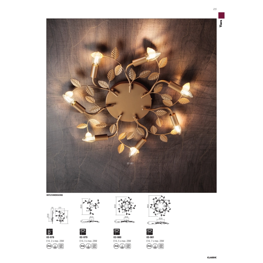 Redo 02-981 - Pinnale kinnitatav lühter TIARA 7xE14/28W/230V