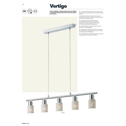 Redo 04-509 - Ripplamp kaablil VERTIGO 5xE14/28W/230V läikiv kroom/valge