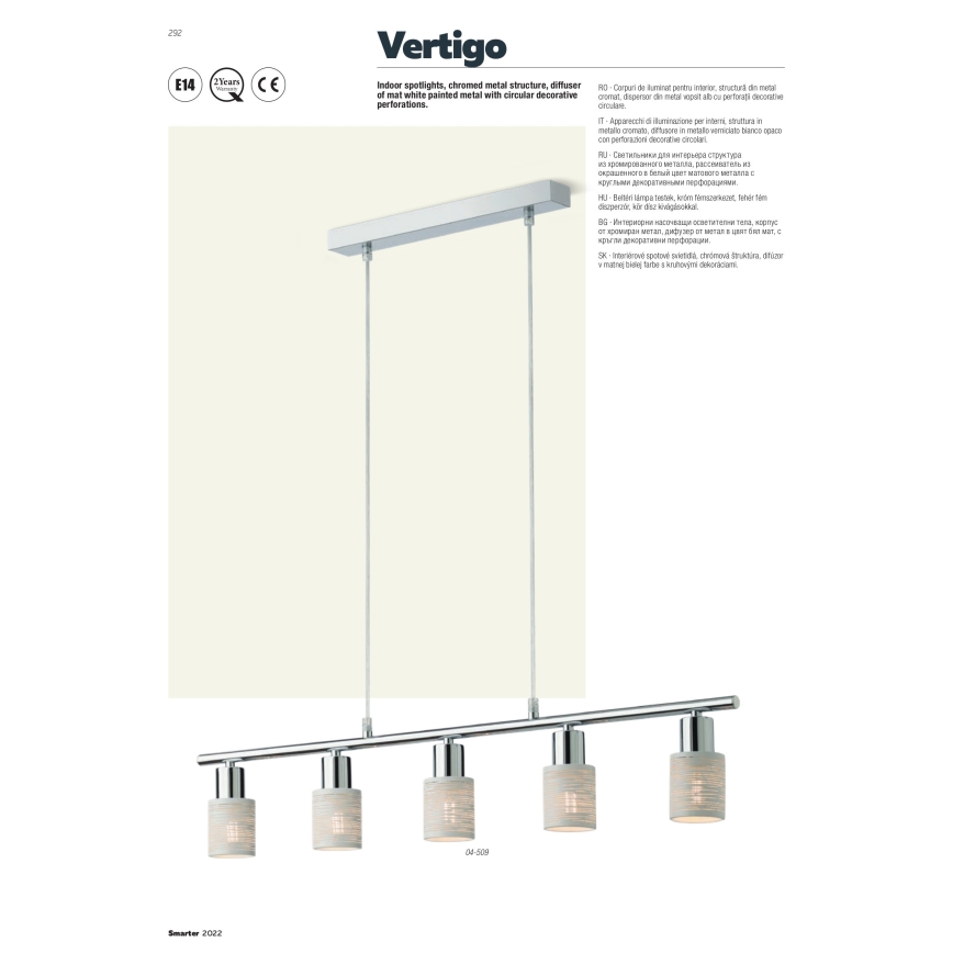 Redo 04-509 - Ripplamp kaablil VERTIGO 5xE14/28W/230V läikiv kroom/valge