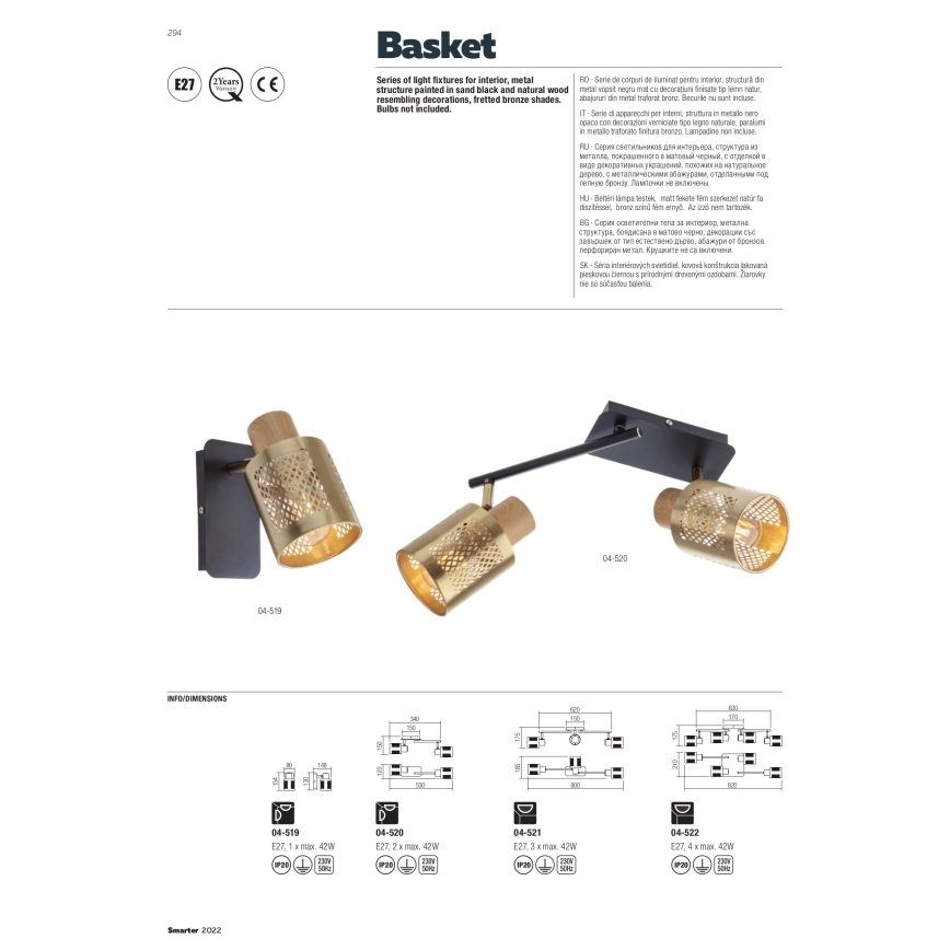 Redo 04-520 - Laevalgusti BASKET 2xE27/42W/230V pronks