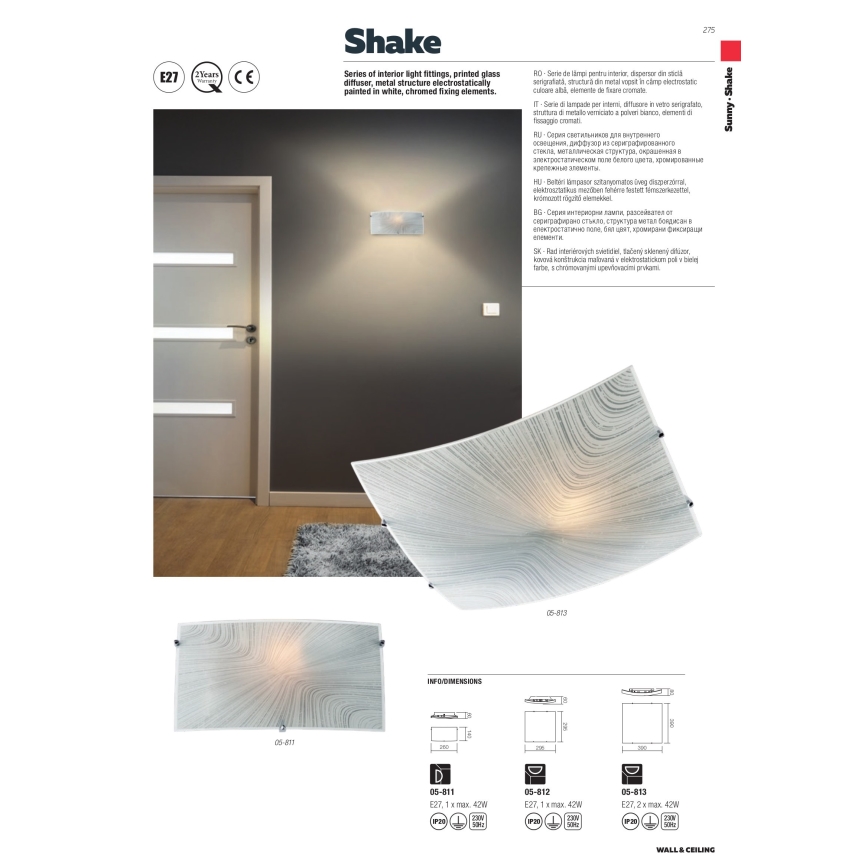 Redo 05-812 - Laelamp SHAKE 1xE27/42W/230V 29,5x29,5 cm valge