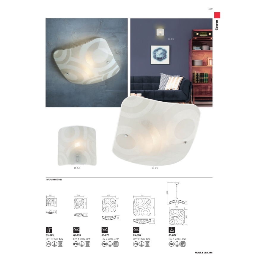 Redo 05-877 - COCOON rippvalgusti kaabliga 1xE27/42W/230V kreemivärvi