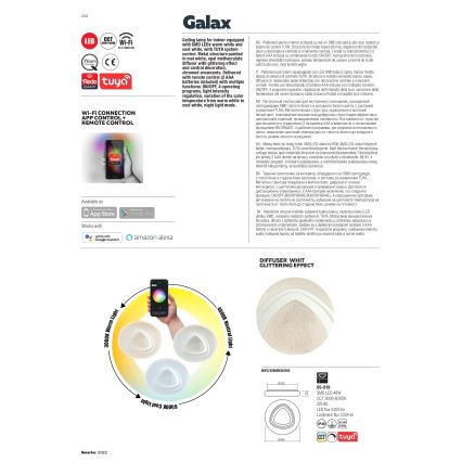 Redo 05-919 - GALAX LED hämardatav laelamp, 48 W / 230 V, 3000–6500 K, Wi‑Fi (Tuya), läbimõõt 48 cm, valge + kaugjuhtimispult