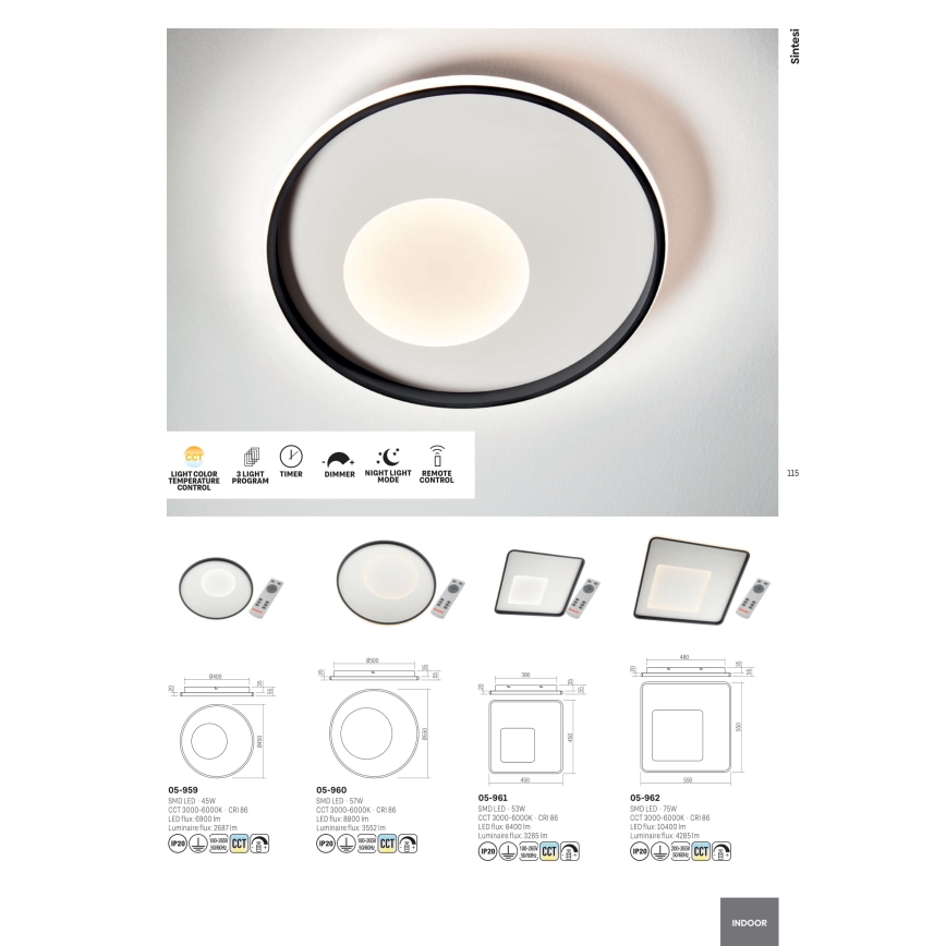 Redo 05-959 - LED Hämardatav laevalgusti SINTESI LED/45W/230V d. 45 cm 3000-6000K + kaugjuhtimispult