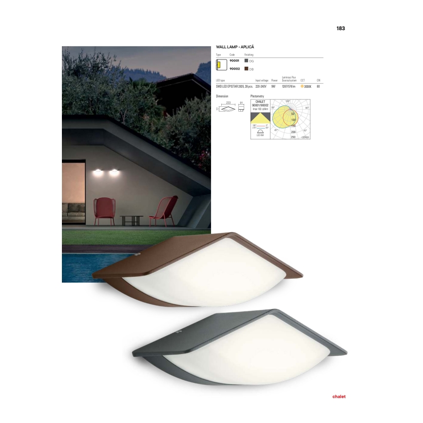 Redo 90002 - LED-seinavalgusti õue CHALET 1xLED/8W/230V IP54