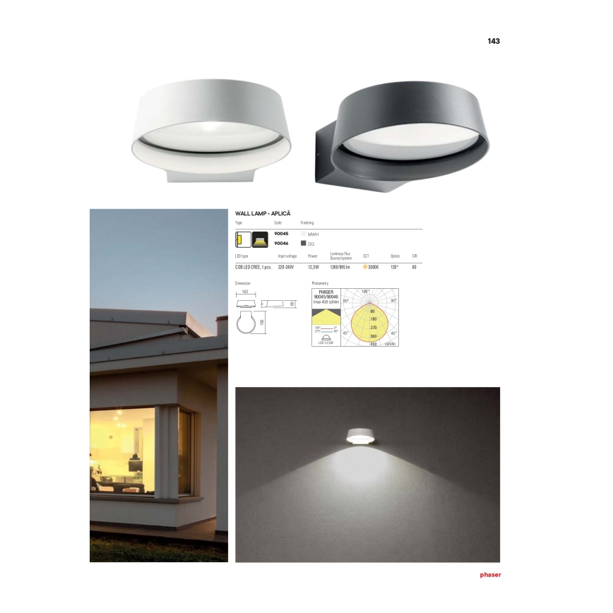 Redo 90046 - LED-seinavalgusti õue PHASER LED/12W/230V IP54