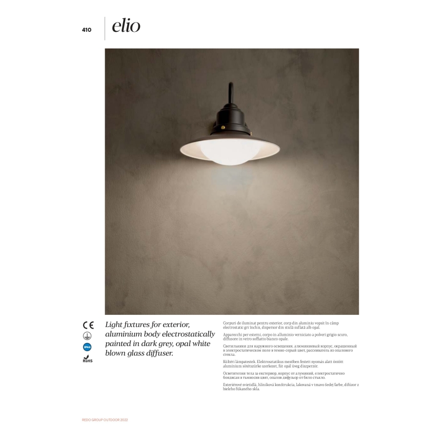 Redo 90093 - Seinale paigaldatav välisvalgusti ELIO 1xE27/42W/230V IP44